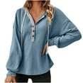 thumbnail image 1 of ShiShine Hoodies for Women Long Sleeve Drawstring Button V Neck Casual Pullover Sweatshirt Hooded Tops, 1 of 8