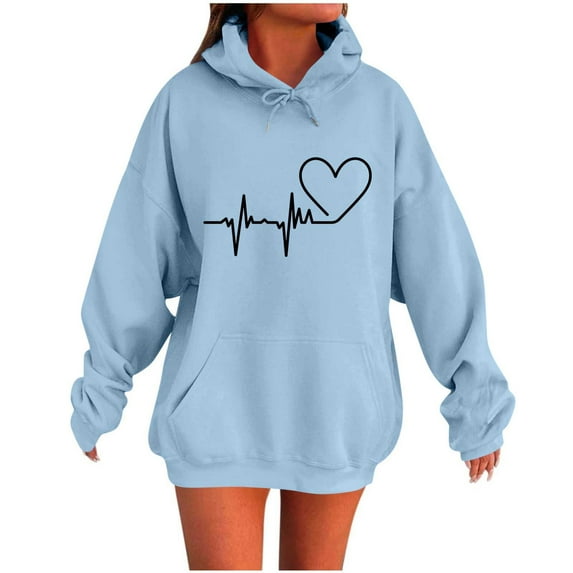 ShiShine Hoodies for Women Long Sleeve Love Printed Oversized Sweatshirts Drawstring Loose Fit Pullover Tops with Pocket