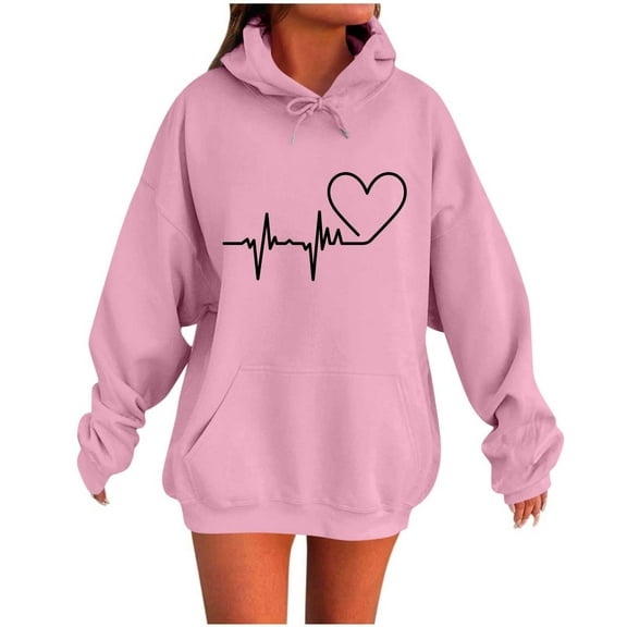 ShiShine Hoodies for Women Long Sleeve Love Printed Oversized Sweatshirts Drawstring Loose Fit Pullover Tops with Pocket