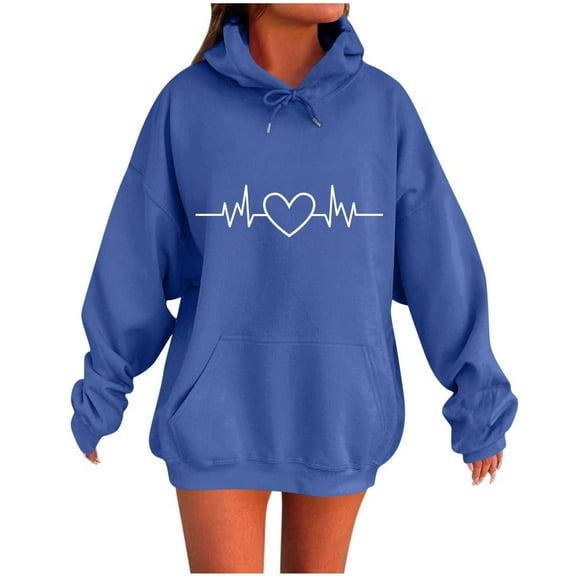 ShiShine Hoodies for Women Long Sleeve Love Printed Oversized Sweatshirts Drawstring Loose Fit Pullover Tops with Pocket