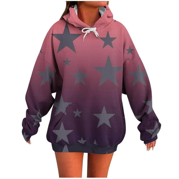 ShiShine Hoodies for Women Oversized Star Printed Sweatshirts Long Sleeve 2025 Fall Fashion Pullover Clothes