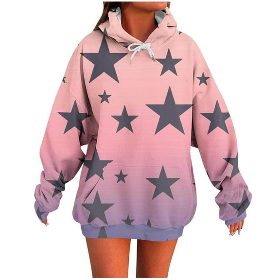 ShiShine Hoodies for Women Oversized Star Printed Sweatshirts Long Sleeve 2025 Fall Fashion Pullover Clothes