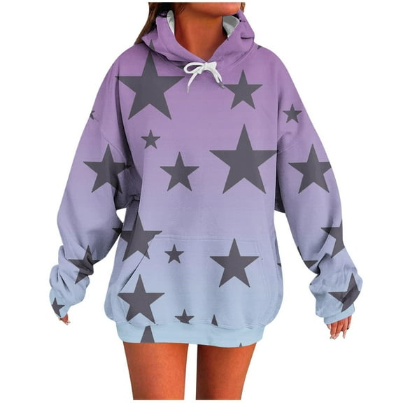 ShiShine Hoodies for Women Oversized Star Printed Sweatshirts Long Sleeve 2025 Fall Fashion Pullover Clothes