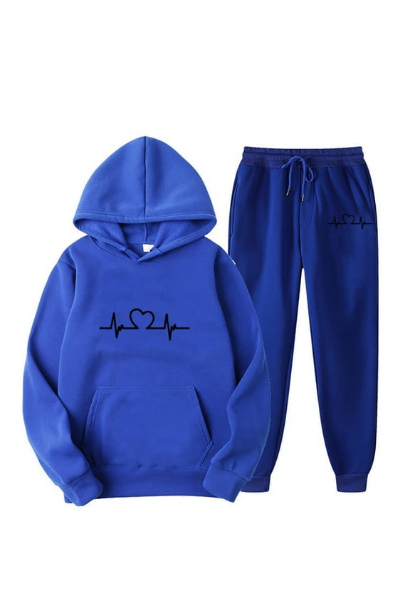 Jogger Sets for Women 2 Piece Baggy Fit Funny Heart Print Track Suits Soft Solid Color Sweatsuits Set with Pockets