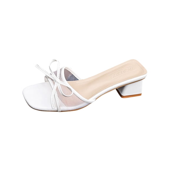 ShiShine Kitten Heels for Women Round Toe Heels With Bow Vintage Mules Slip On Stiletto Backless Sandals for Party Daily