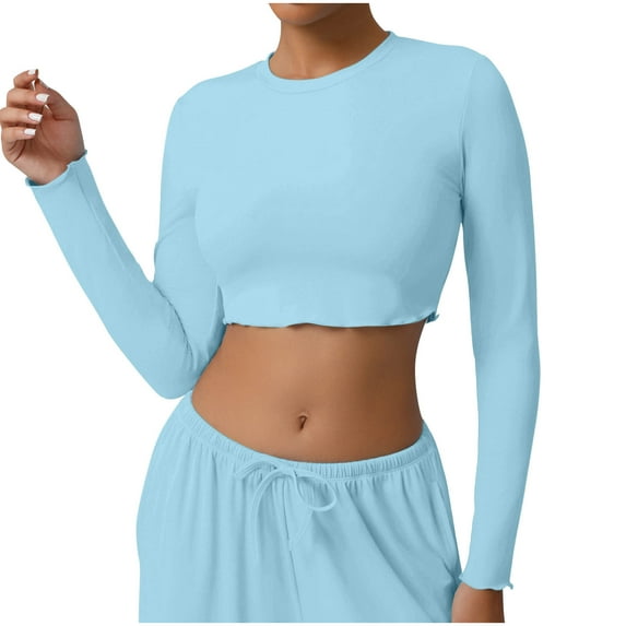 ShiShine Long Sleeve Crop Tops for Women Workout Athletic Gym Shirts Crew Neck Cropped Sweatshirts