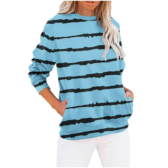 ShiShine Long Sleeve Shirts for Women 2025 Crew Neck Casual Fall Tops Loose Fit Blouses with Pockets