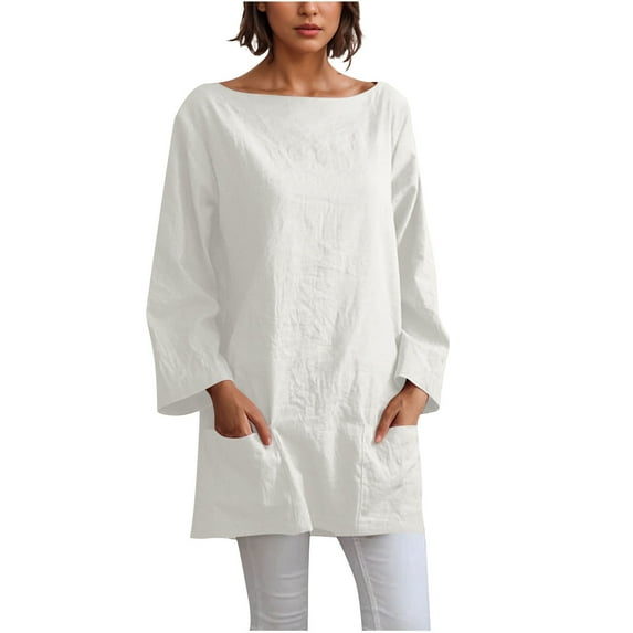 ShiShine Long Sleeve Shirts for Women with Pockets Tunics Tops Crew Neck Casual Lightweight Fall Spring Blouse