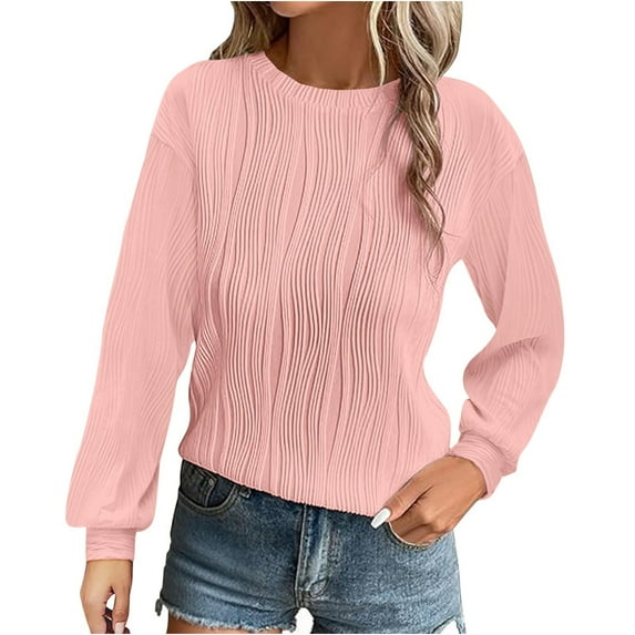 ShiShine Long Sleeve Tops for Women 2025 Fall Trendy Business Dressy Casual Shirts Crewneck Textured Blouse