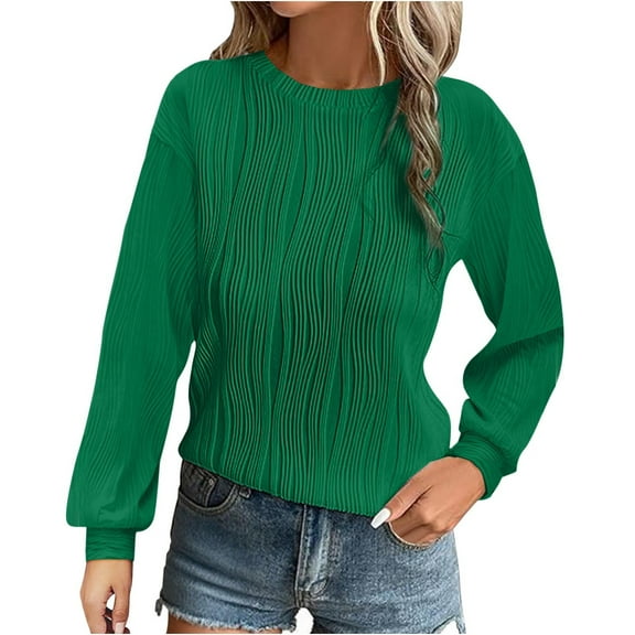 ShiShine Long Sleeve Tops for Women 2025 Fall Trendy Business Dressy Casual Shirts Crewneck Textured Blouse