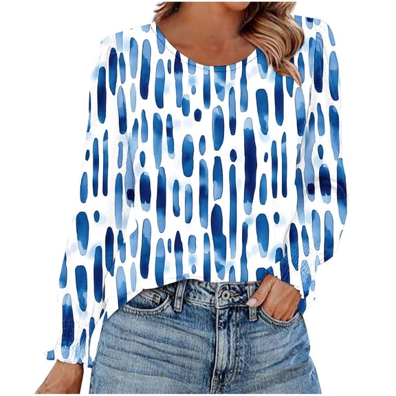 ShiShine Long Sleeve Tops for Women Round Neck Casual Tunic Tops Basic Pleated Shirts Loose Fit 2025