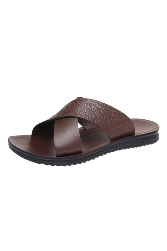 Men's Criss Cross Slide Sandals with Textured Strap Casual Summer Everyday Comfort Beach Walking Shoes