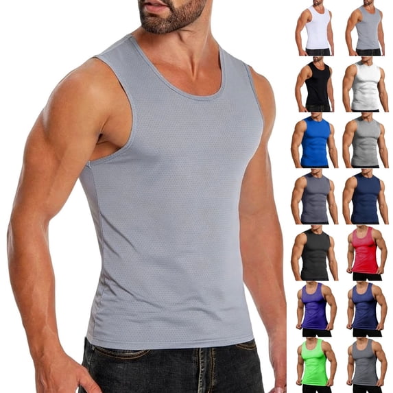 ShiShine Men's Sleeveless Tank Top Cool Breathable Quick Dry Shirt Summer Lightweight Slim Fit Workout Tank for Gym, Running, Fitness