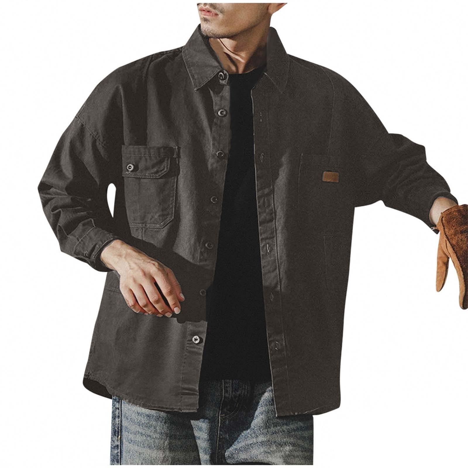 ShiShine Mens Casual Lightweight Shirt Jacket Vintage Cargo Work ...
