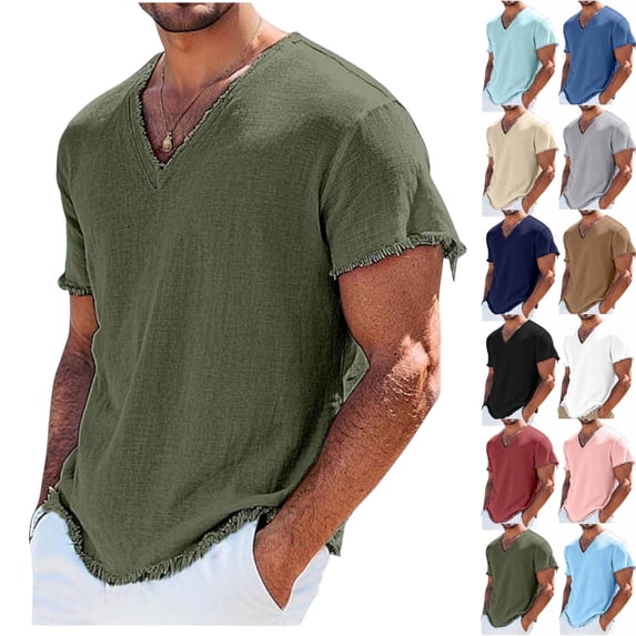 ShiShine Mens Short Sleeve V Neck Tshirts Loose Casual Breathable Summer Beach Tee Tops Lightweight Basic Clothes Shirts