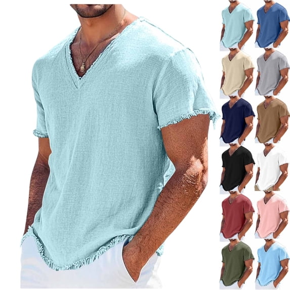 ShiShine Mens Short Sleeve V Neck Tshirts Loose Casual Breathable Summer Beach Tee Tops Lightweight Basic Clothes Shirts