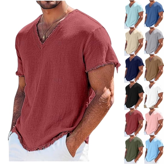 ShiShine Mens Short Sleeve V Neck Tshirts Loose Casual Breathable Summer Beach Tee Tops Lightweight Basic Clothes Shirts
