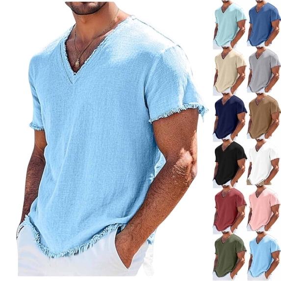 ShiShine Mens Short Sleeve V Neck Tshirts Loose Casual Breathable Summer Beach Tee Tops Lightweight Basic Clothes Shirts