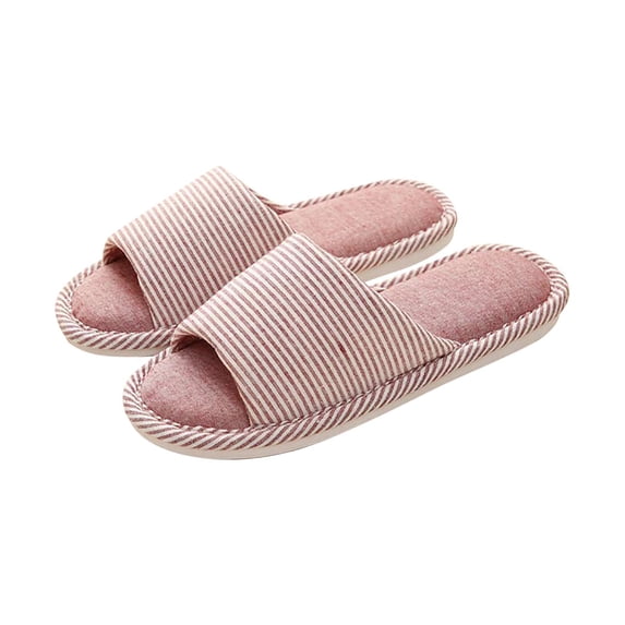 ShiShine Mens & Womens Striped Linen Slide Slippers Breathable Non-Slip Casual Indoor Guest Slippers