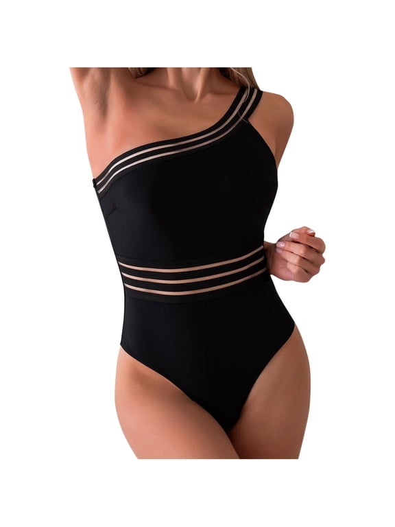 One Shoulder One Piece Swimsuit for Women Tummy Control Bathing Suits Modest Full Coverage Keyhole Swimwear
