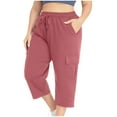 thumbnail image 1 of ShiShine Plus Size Capris for Women High Waisted Elastic Athletic Pants with Pockets, 1 of 9
