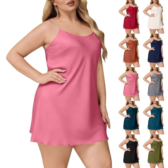 ShiShine Plus Size Chemise Nightgown for Women Spaghetti Strap V Neck Slip Dress Loungewear Sleepwear for Nightwear
