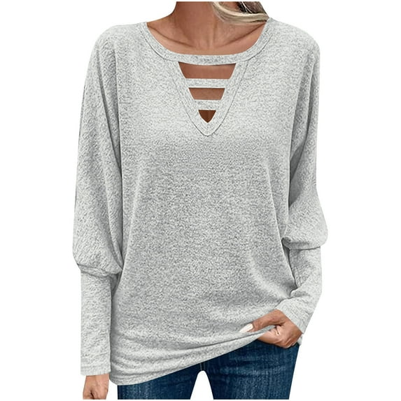 ShiShine Plus Size Tops for Women Long Sleeve Raglan V Neck T Shirts Tunic Fall Blouse