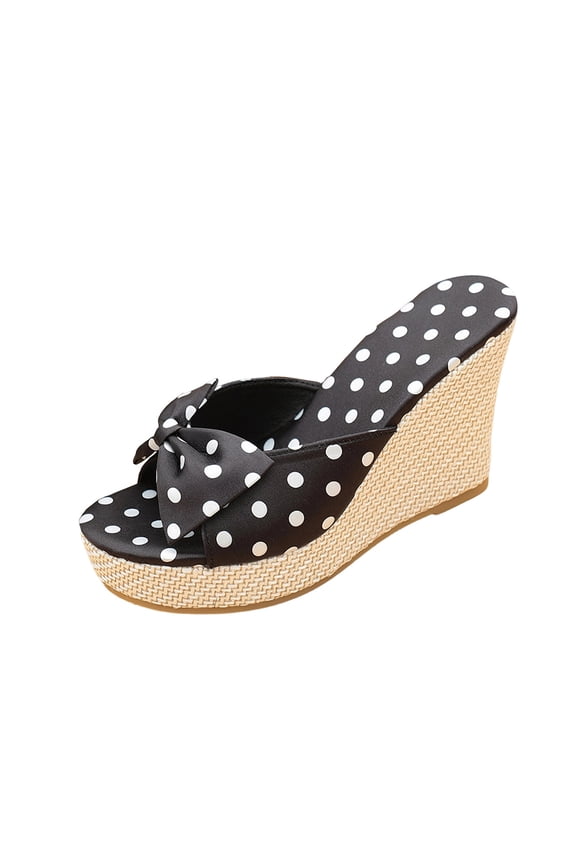 Polka Dot Bow Wedge Sandals for Women High Heel Platform Slide Sandals Summer Beach Shoes Vacation