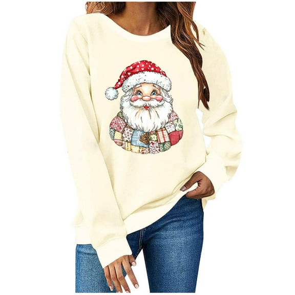ShiShine Retro Santa Sweatshirt for Women Vintage Christmas Sweaters Crewneck Oversized Long Sleeve Tops