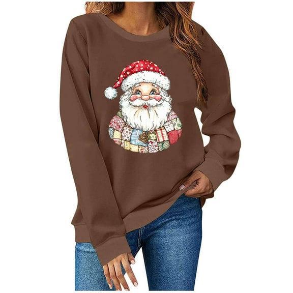 ShiShine Retro Santa Sweatshirt for Women Vintage Christmas Sweaters Crewneck Oversized Long Sleeve Tops