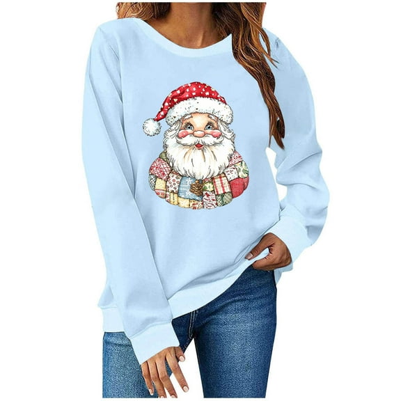 ShiShine Retro Santa Sweatshirt for Women Vintage Christmas Sweaters Crewneck Oversized Long Sleeve Tops