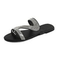 thumbnail image 1 of ShiShine Rhinestone Toe Ring Slide Sandals for Women Flat Slip On Summer Beach Dressy Sandals Open Toe Casual Walking Shoes, 1 of 7