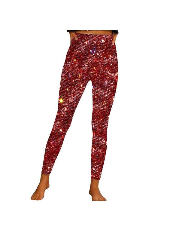 Sequin Leggings for Women High Waisted Print Pants Stretch Slim Fit Long Sparkly Legging
