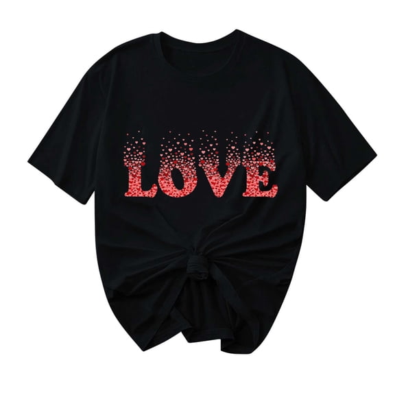 ShiShine Short Sleeve T-Shirt for Women 2026 Valentines Basic Loose Crewneck Blouse Heart Print Casual Graphic Tee Tops