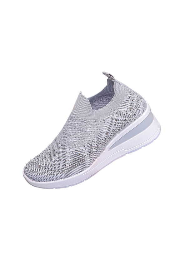 Sneakers with Sparkling Rhinestones Mesh Slip-On Wedge Platform Sneakers Sparkly Dressy Shoes