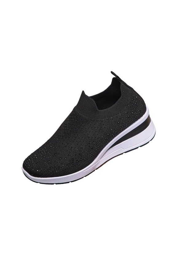 Sneakers with Sparkling Rhinestones Mesh Slip-On Wedge Platform Sneakers Sparkly Dressy Shoes