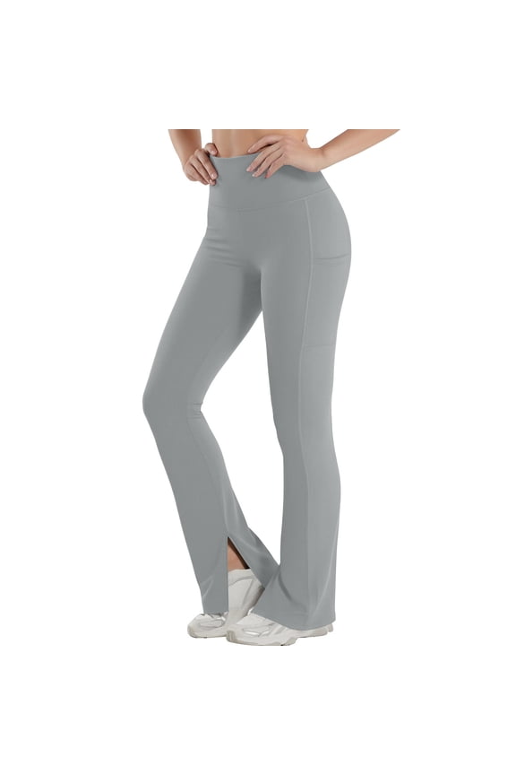 Split Hem Flare Leggings for Women High Waisted Casual Bootcut Flared Yoga Pants with Tummy Control with Pockets