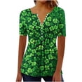 thumbnail image 1 of ShiShine St Patricks Day Shirt Women Short Sleeve Tops Casual Button V Neck Cute Printed Tunic Blouses Outfits, 1 of 5