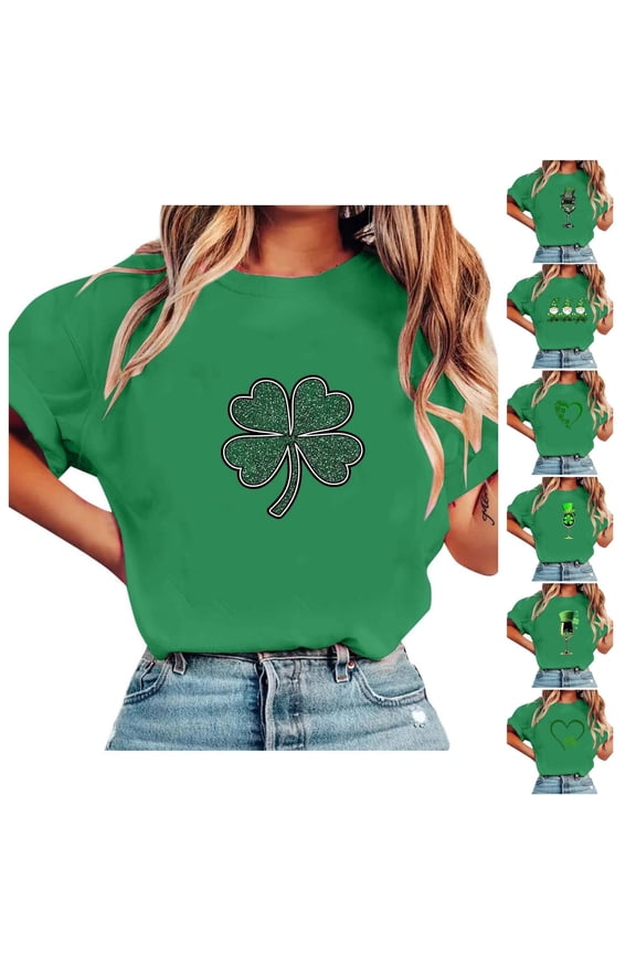 St Patty's Day Shirt for Women Casual Short Sleeve Clover Shirts Funny Graphic Tee Saint Patrick's Tunic Tops