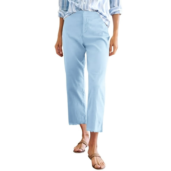 ShiShine Straight Leg Capris for Women Business Casual Work Pants Length Trousers
