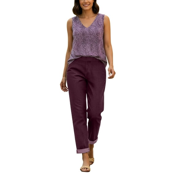 ShiShine Stretch Faux Jeans for Women Straight Leg Elastic Waist Pull on Pants Casual Relaxed Fit Trendy Lounge Trousers