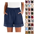 thumbnail image 1 of ShiShine Summer Linen Shorts for Women Elastic Waist Drawstring Casual Crochet Lace Hem Beach Pants with Pockets, 1 of 9