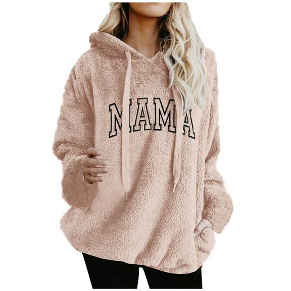 ShiShine Sweatshirt Women Funny Letter Print Plush Warm Hoodies Casual Long Sleeve Pullover Hooded Tops