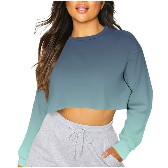 ShiShine Sweatshirts for Women Printed Long Sleeve Crewneck Cropped Sweatshirt Casual Loose Pullover Tops