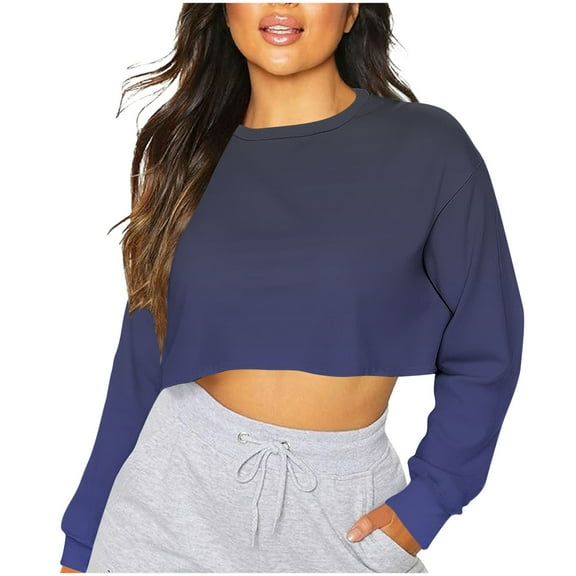 ShiShine Sweatshirts for Women Printed Long Sleeve Crewneck Cropped Sweatshirt Casual Loose Pullover Tops