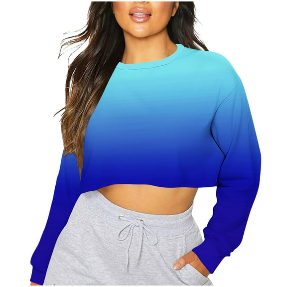 ShiShine Sweatshirts for Women Printed Long Sleeve Crewneck Cropped Sweatshirt Casual Loose Pullover Tops