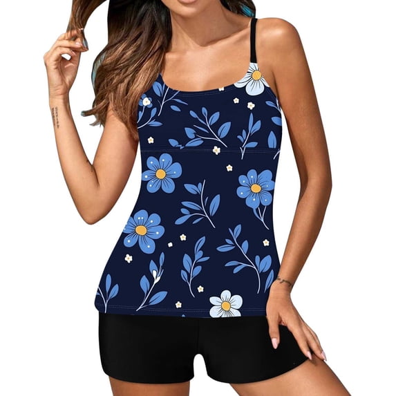 ShiShine Tankini Swimsuits for Women Two Piece Tummy Control Modest Bathing Suits Flroal Print Flowy Swim Tops with Boy Shorts