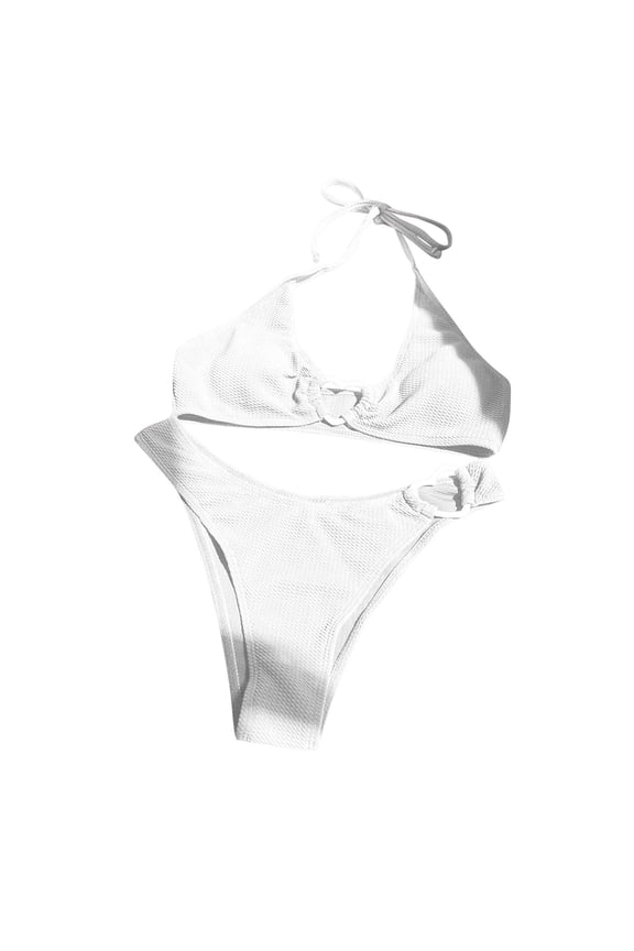 Two Piece Halter Bikini Sets for Women Cheeky Push Up Bathing Suits Solid Heart Ring Linked Cute Beach Swimsuits
