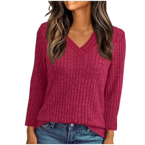 ShiShine V Neck Long Sleeve Shirts for Women Fall Tops Tunic Sweaters Loose Fit 2025