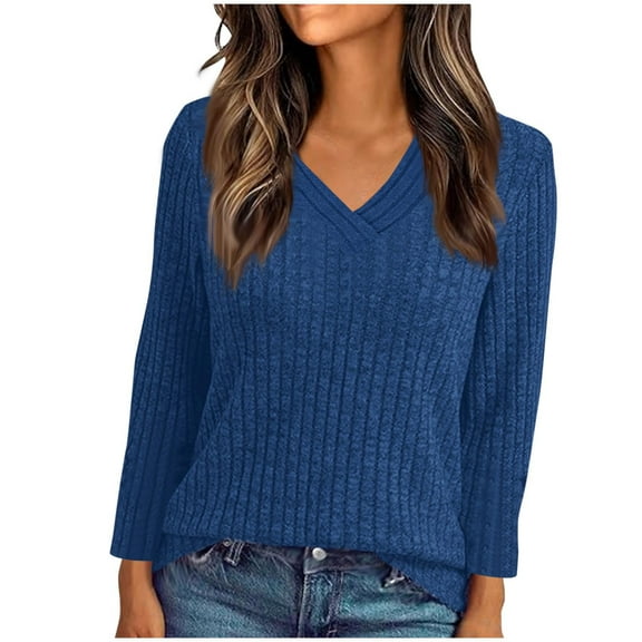 ShiShine V Neck Long Sleeve Shirts for Women Fall Tops Tunic Sweaters Loose Fit 2025